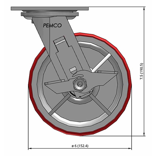 Side view drawing of caster with dimensions